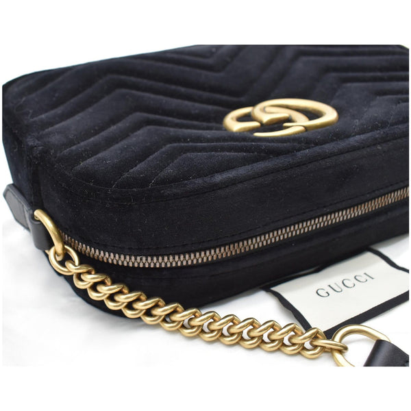 GUCCI GG Marmont Small Velvet Matelasse Crossbody Bag Black 447632