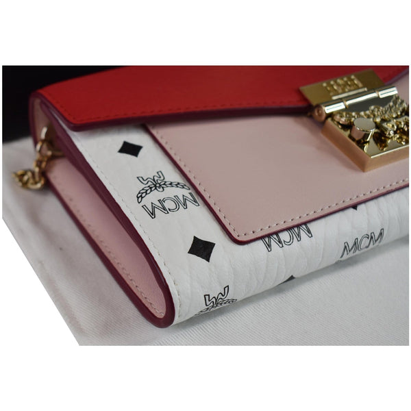 MCM Patricia Block Visetos Leather Crossbody Wallet Red