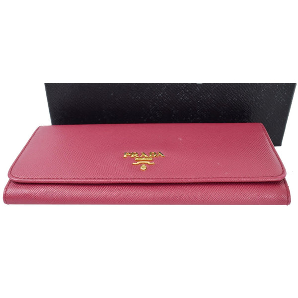 PRADA Continental Flap Saffiano Leather Long Wallet Pink