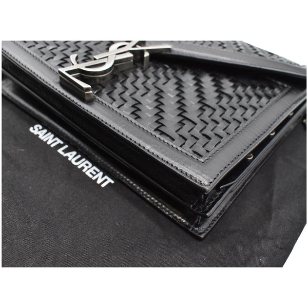 YVES SAINT LAURENT Cassandra Medium Woven Leather Chain Shoulder Bag Black