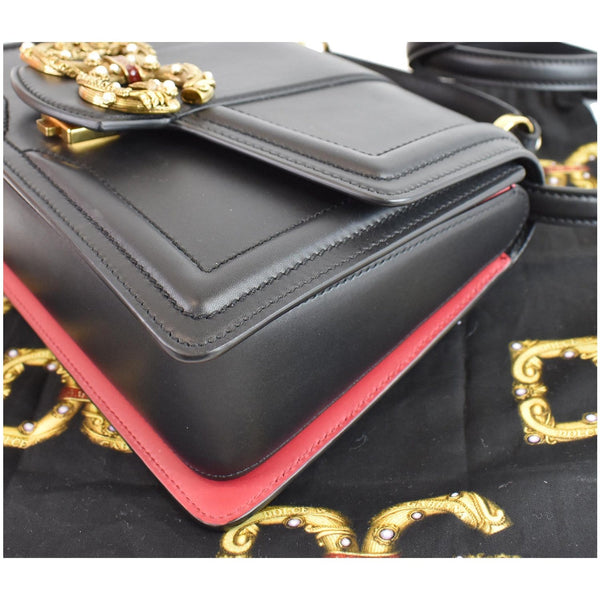 DOLCE & GABBANA Amore Calfskin Leather Shoulder Bag Black