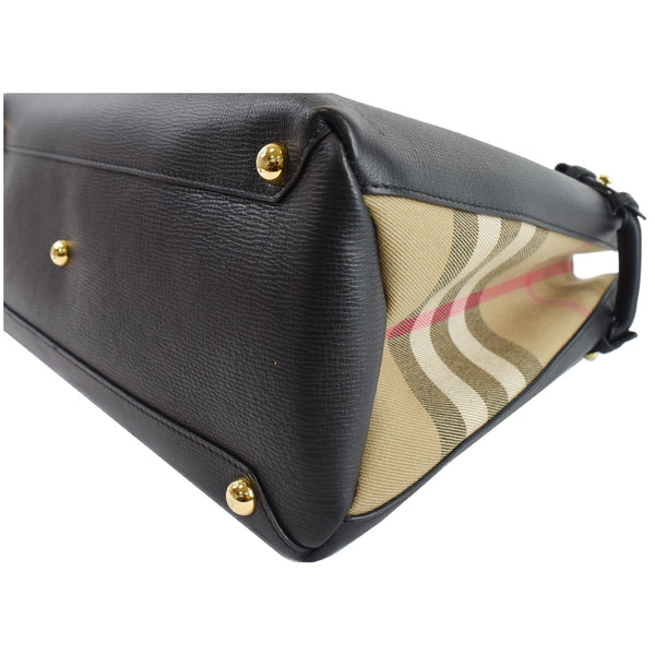 BURBERRY Large Banner House Check Leather Tote Shoulder Bag Black