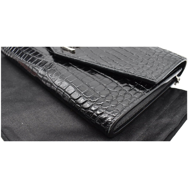 YVES SAINT LAURENT Uptown Crocodile-Embossed Crossbody Chain Wallet Black