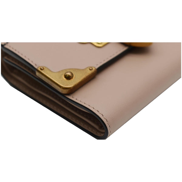 PRADA Cahier Saffiano French Compact Flap Wallet Beige