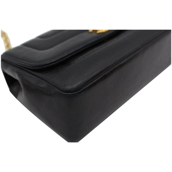 CHANEL Vintage Border Flap Lambskin Shoulder Bag Black