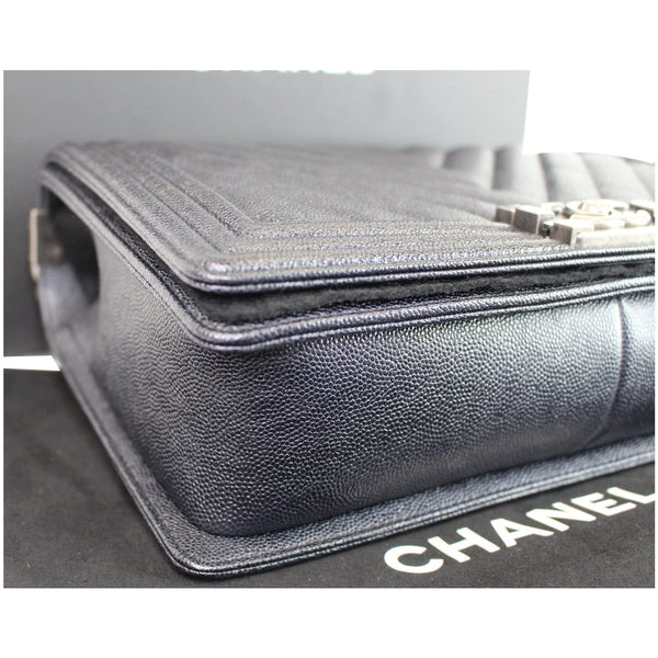Chanel Boy New Medium Chevron Caviar Shoulder Bag Navy