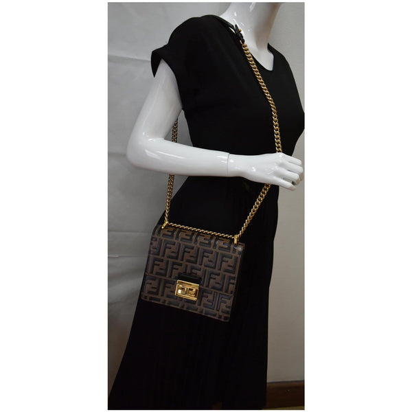 FENDI Kan U Small Embossed Leather Crossbody Bag Brown