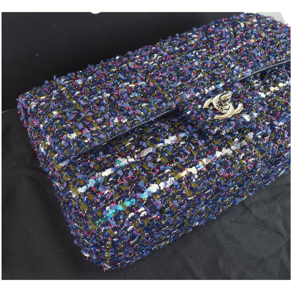 CHANEL Classic Double Flap Tweed Fabric Shoulder Bag Multicolor