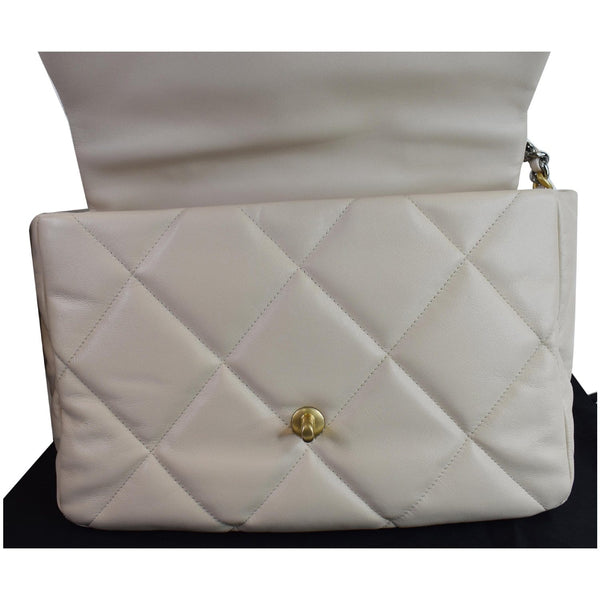 CHANEL Maxi 19 Quilted Goatskin Leather Shoulder Bag Beige