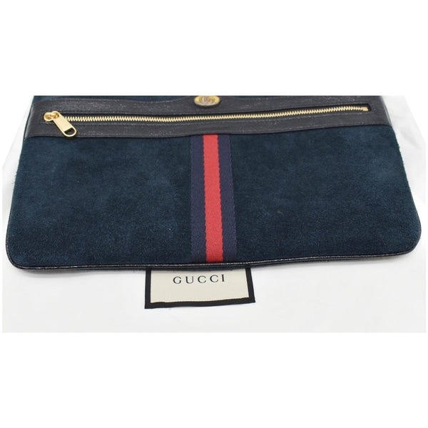 GUCCI Ophidia GG Suede Leather Pouch Clutch Bag Navy Blue 517551