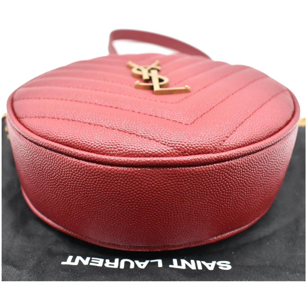 YVES SAINT LAURENT Vinyle Round Chevron Leather Camera Crossbody Bag Red