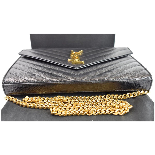 YVES SAINT LAURENT Matelasse Chevron Grain De Poudre Envelope Chain Wallet Black