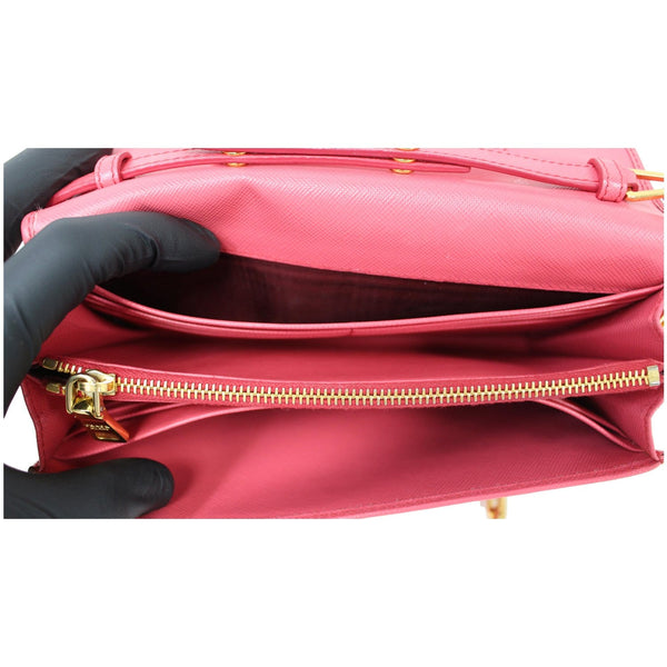 Prada Saffiano Metal Leather Wallet on Chain Crossbody Bag front zipper view