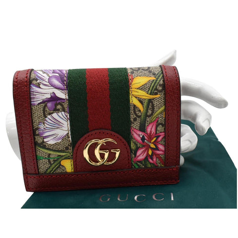 GUCCI Ophidia Flora GG Supreme Canvas Card Case Wallet Red 523155