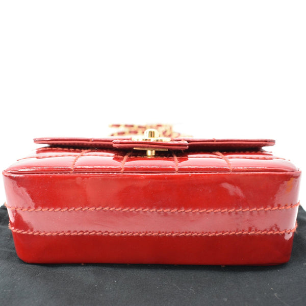 CHANEL Chocolate Bar Small Patent Leather Flap Shoulder Bag Red