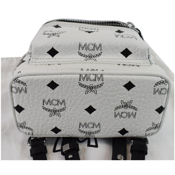 MCM Stark Side Stud Mini Visetos Logo Leather Backpack Bag White