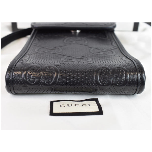 GUCCI GG Embossed Leather Mini Messenger Bag Black 625571