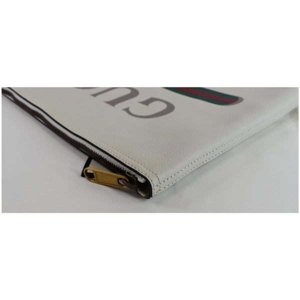 Gucci Pebbled Leather Zip Corner Clutch light grey