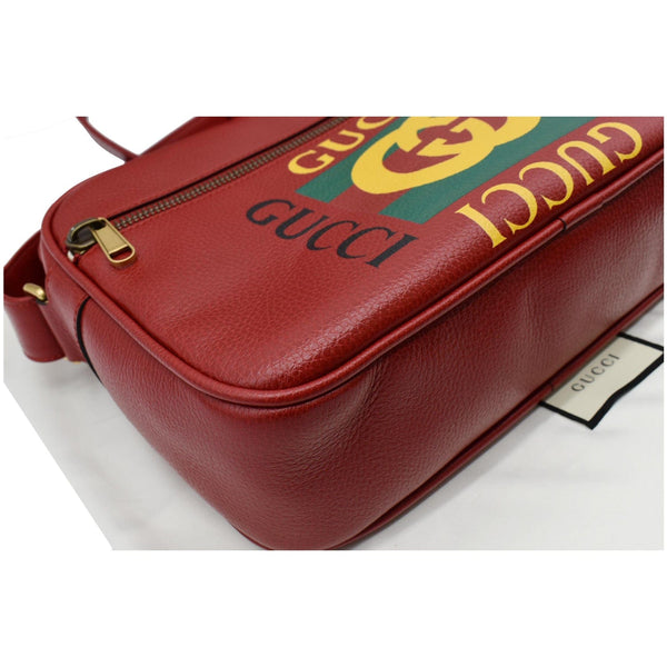 GUCCI Logo Pebbled Leather Shoulder Bag Hibiscus Red 523589
