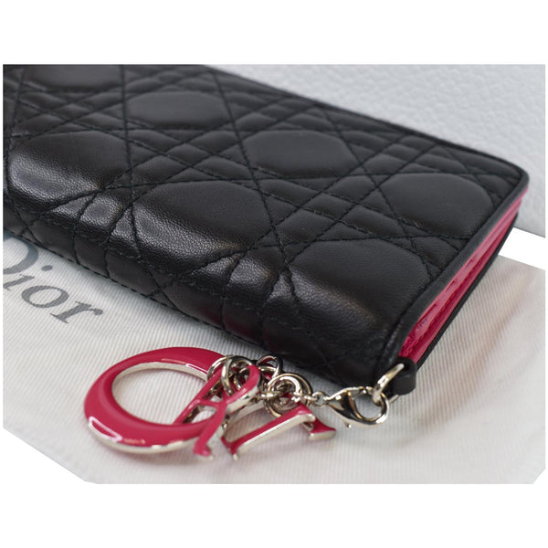 CHRISTIAN DIOR Cannage Lady Dior Charm Leather Wallet Black