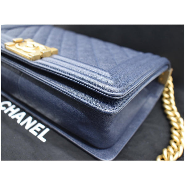 CHANEL Medium Boy Flap Quilted Leather Shoulder Bag Navy Blue