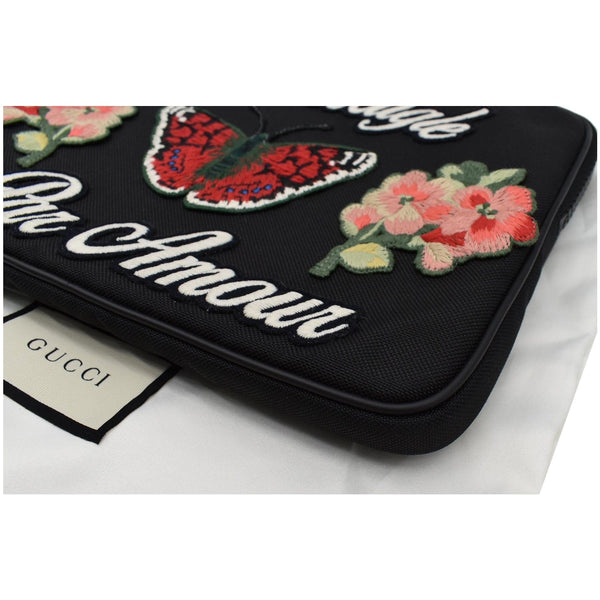 GUCCI Butterfly Techno Embroidered Canvas Tech Case Black 473883