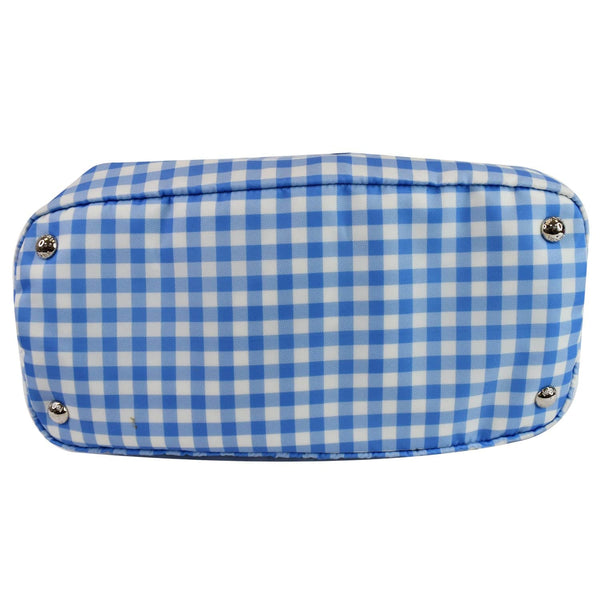 PRADA Textured Nylon Check Tote Shoulder Bag Blue