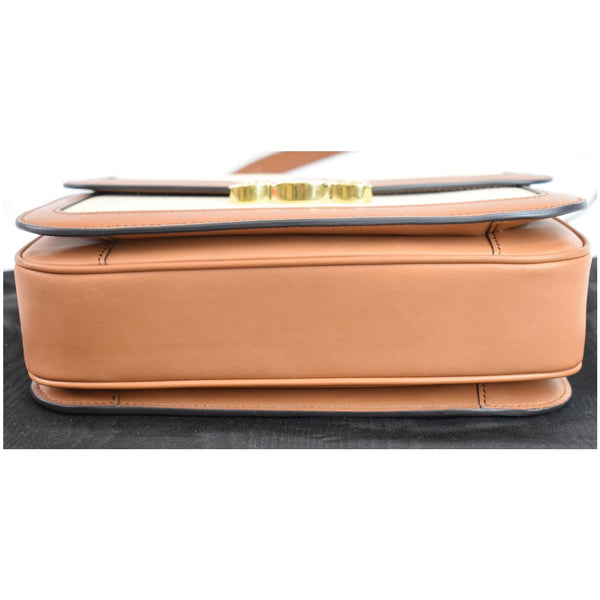 CELINE Triomphe Medium Leather Textile Shoulder Bag White