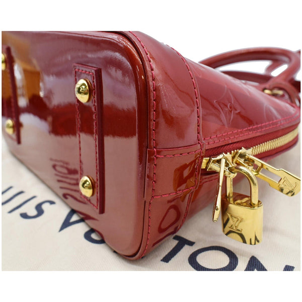 LOUIS VUITTON Rayures Alma BB Vernis Leather Satchel Crossbody Bag Pomme D'Amour