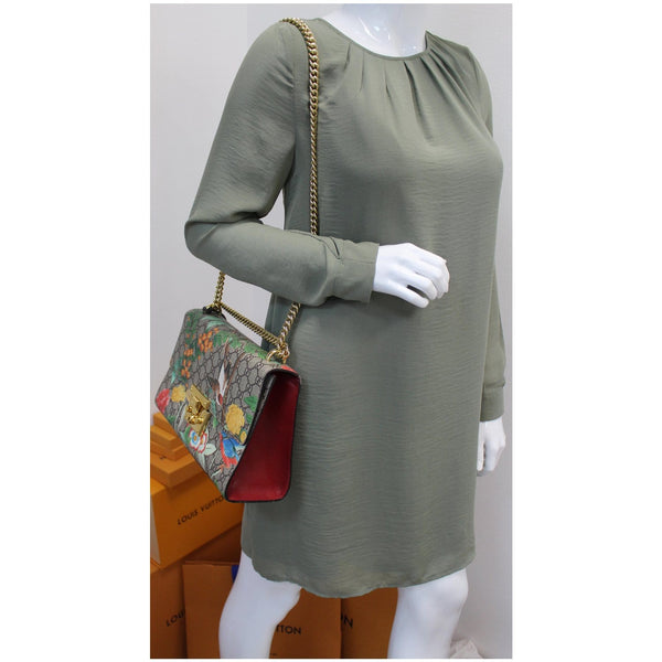 Gucci Tian Padlock GG Supreme Leather Shoulder Tote