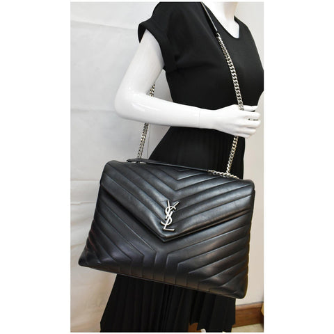 YVES SAINT LAURENT Large Loulou Matelasse Leather Chain Shoulder Bag Black