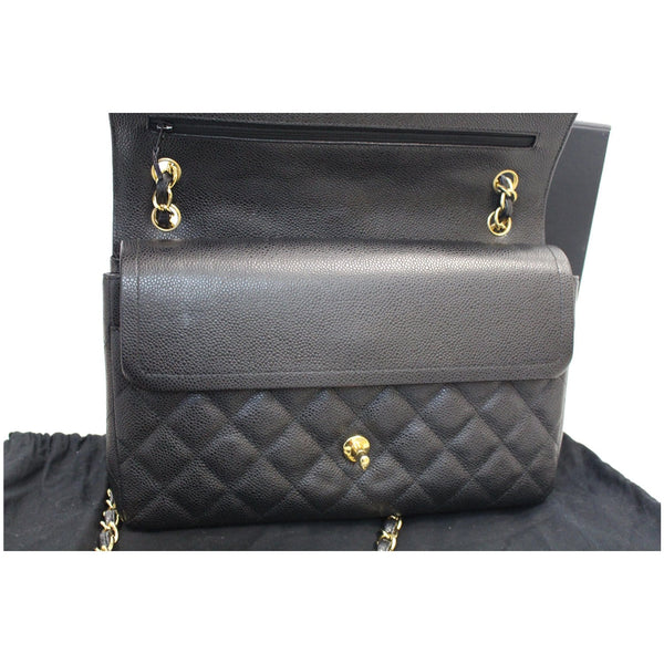 CHANEL Jumbo Double Flap Caviar Leather Shoulder Bag Black
