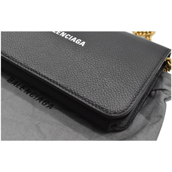 BALENCIAGA Logo Chain Leather Shoulder Bag Black