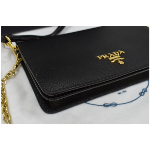 Prada Mini Saffiano Leather Chain Shoulder Bag Black for women