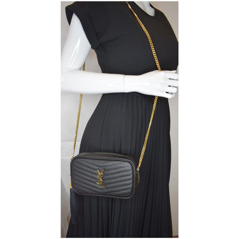 YVES SAINT LAURENT Mini Lou Grain De Poudre Camera Bag Black