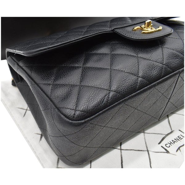 CHANEL Classic Jumbo Double Flap Caviar Leather Shoulder Bag Black