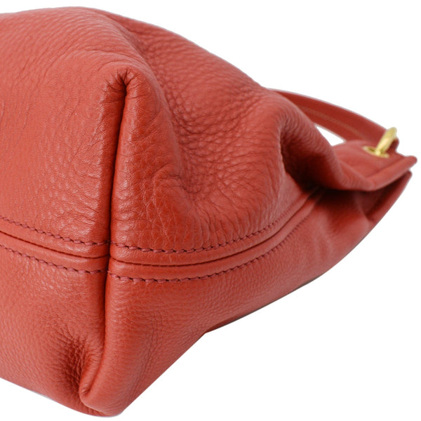 PRADA Vitello Phenix Leather Embossed Logo Hobo Bag Red