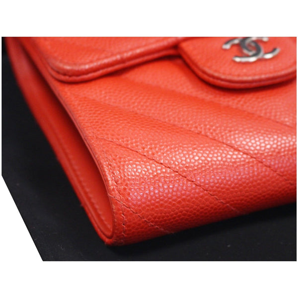 CHANEL Small Chevron Quilted Caviar Compact Flap Wallet Red