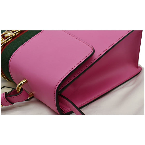 GUCCI Sylvie Medium Web Smooth Leather Top Handle Shoulder Bag Pink 431665