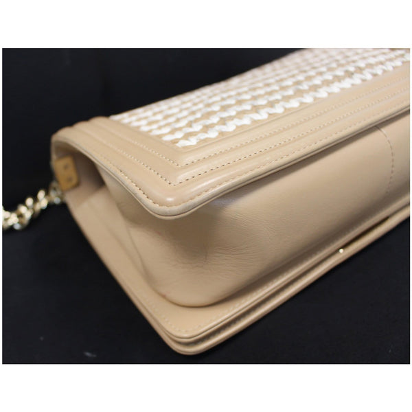 CHANEL BOY Braided Lambskin Leather Shoulder Bag Beige