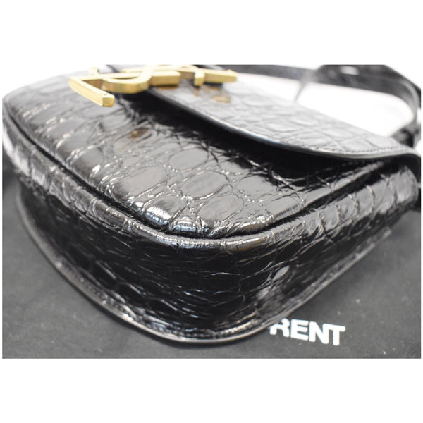 YVES SAINT LAURENT Kaia Small Crocodile Embossed Leather Satchel Bag Black