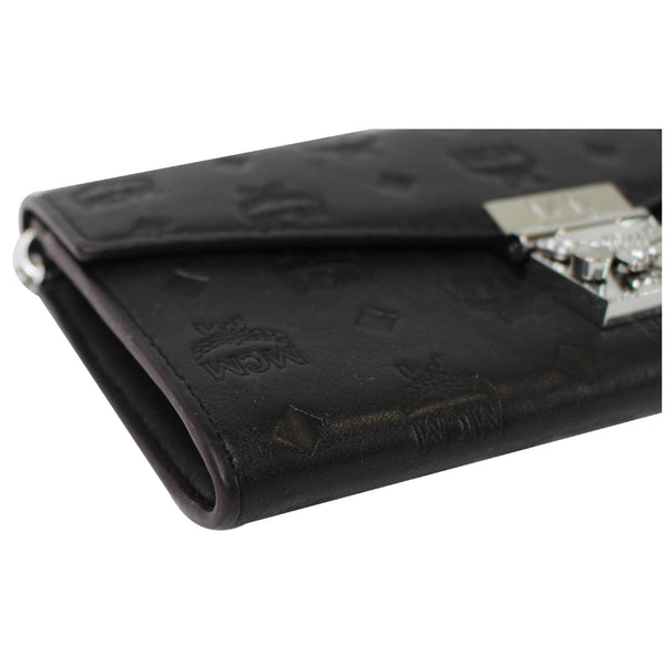 MCM Patricia Monogram Leather Crossbody Chain Wallet Black