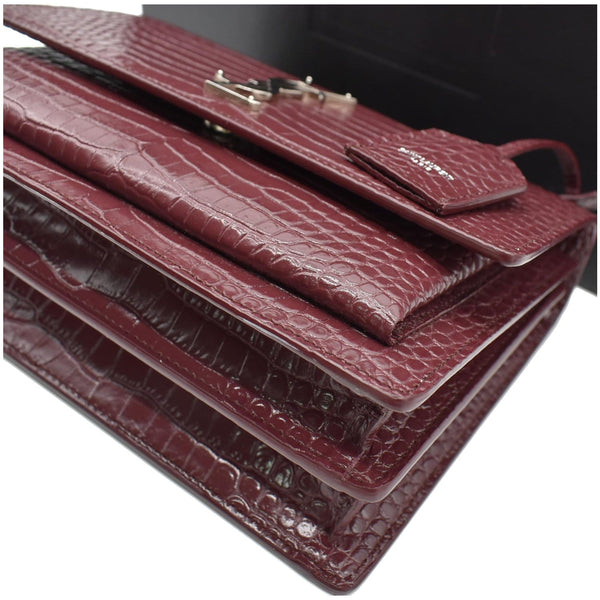 YVES SAINT LAURENT Sunset Medium Crocodile Leather Crossbody Bag Rouge Legion