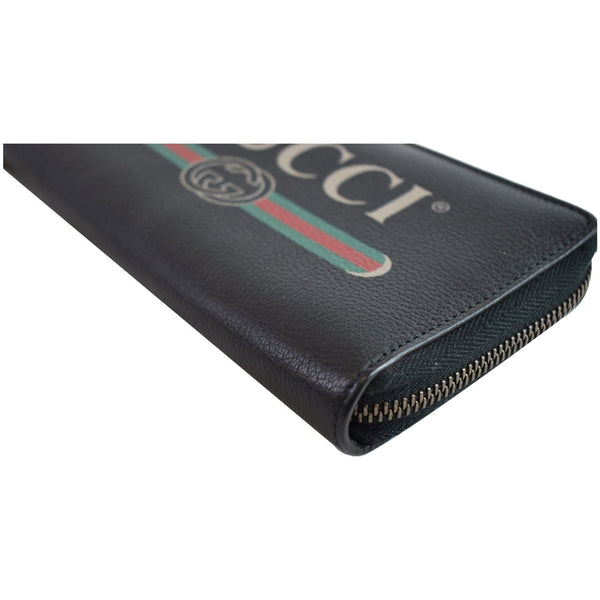 GUCCI Print Leather Zip Around Wallet Black 496317