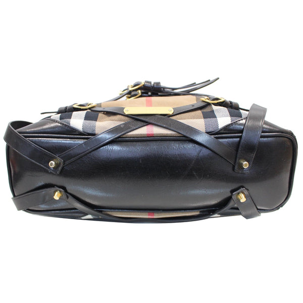 BURBERRY Bridle House Check Canvas Gosford Hobo Bag Black