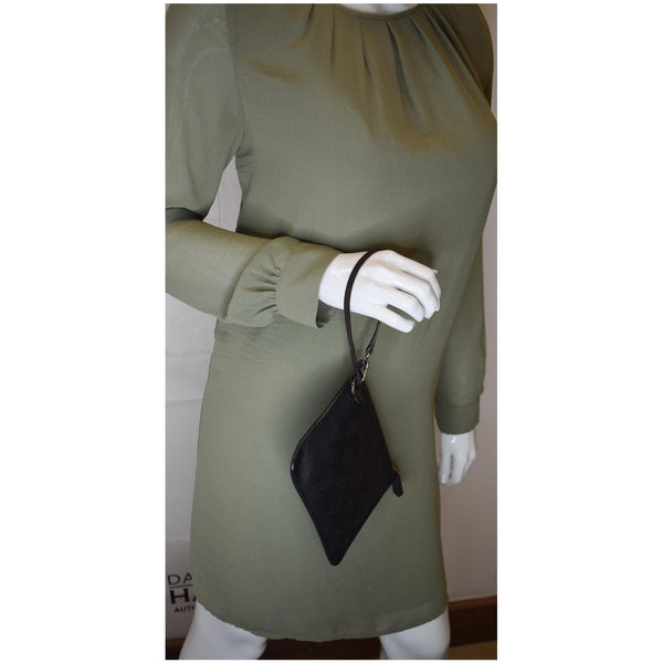 LOUIS VUITTON Wristlet Pochette Monogram Leather Mahina Girolata Black