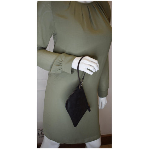 LOUIS VUITTON Wristlet Pochette Monogram Leather Mahina Girolata Black