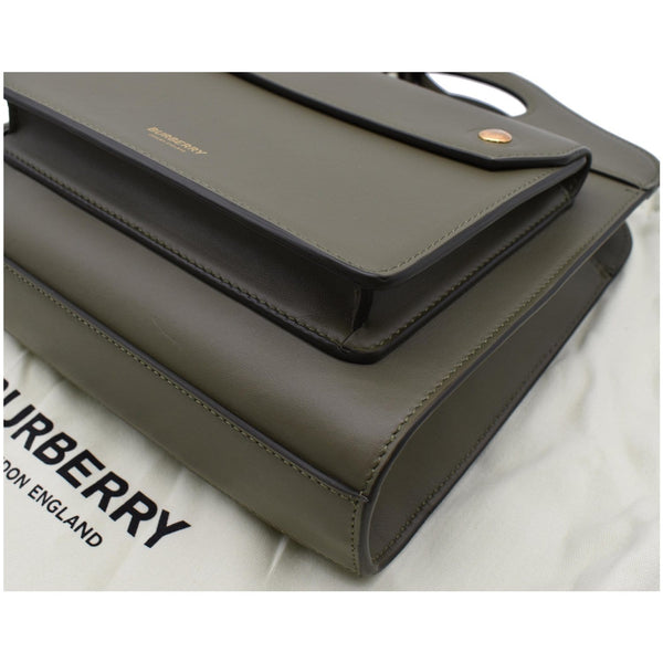 BURBERRY Mini Leather Pocket Tote Bag Dark Fern Green