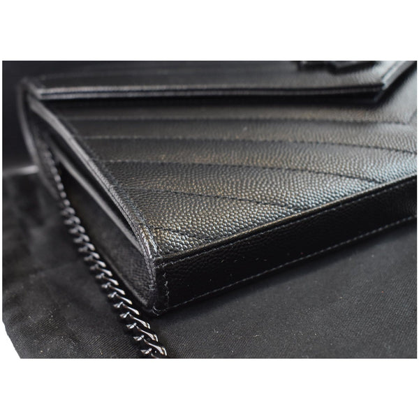YVES SAINT LAURENT Monogram Grain De Poudre Chain Wallet Black