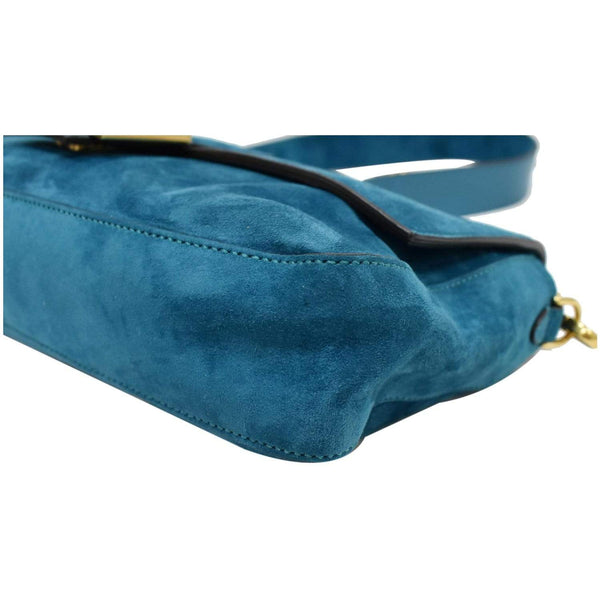 Fendi Baguette Large Suede Shoulder Bag Blue for sale
